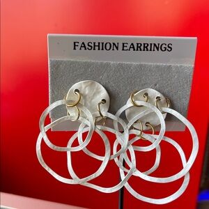 White Mother-of-Pearl Multi-Hoop Drop Earrings